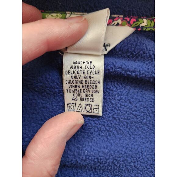 Lilly Pulitzer Large Blue Fleece Jacket Full Zip Floral Trim - Picture 7 of 7